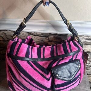 Vintage Y2K Juicy Couture Pink and Black Striped velour bag